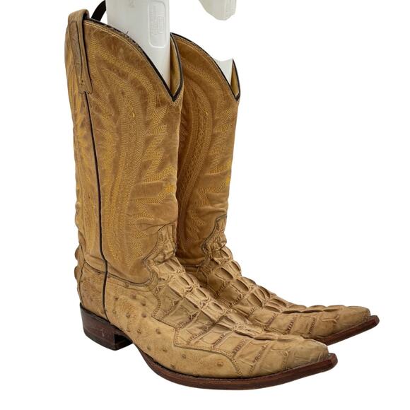 Rudel Ostrich Alligator Leather Cowboy Western Boots Men's 7EE